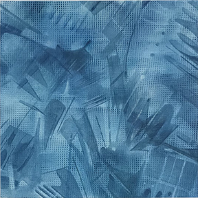 This is a highly textured watercolour with transparent layers in shades of blue and grey